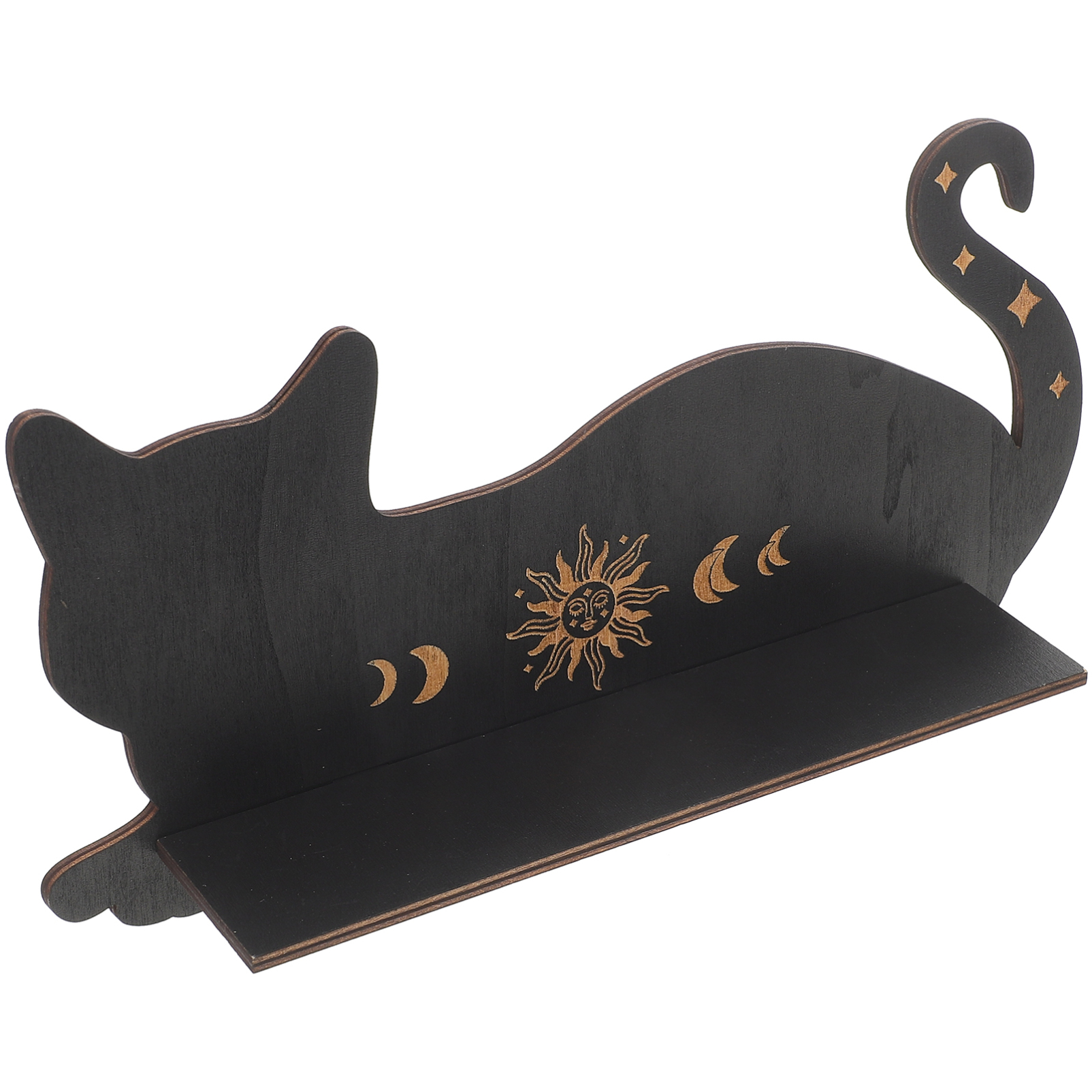 BLACK CAT　壁飾り棚 Black Cat Wooden Shelf Moon Phase Floating Shelf Chakra Crystal